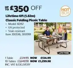 Costco Lifetime 6ft (1.82m) Classic Folding Picnic Table offer
