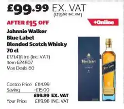 Costco Johnnie Walker Blue Label Blended Scotch Whisky 70 cl offer
