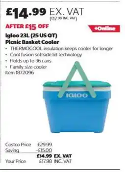 Costco Igloo 23L (25 US QT) Picnic Basket Cooler offer