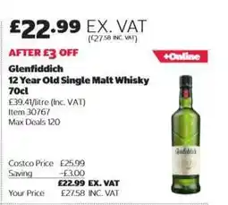 Costco Glenfiddich 12 Year Old Single Malt Whisky 70cl offer