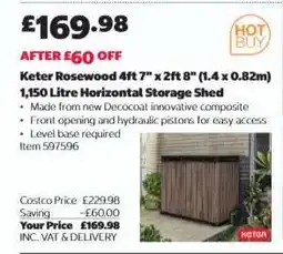 Costco Keter Rosewood 4ft 7 x 2ft 8 (1.4 x 0.82m) 1,150 Litre Horizontal Storage Shed offer
