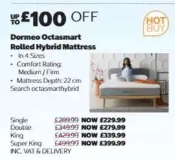 Costco Dormeo Octasmart Rolled Hybrid Mattress - Single offer
