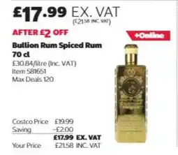 Costco Bullion Rum Spiced Rum 70 cl offer