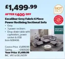 Costco Excalibur Grey Fabric 6 Piece Power Reclining Sectional Sofa offer
