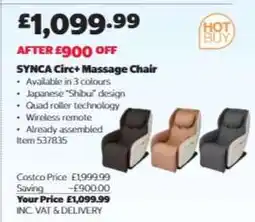 Costco SYNCA Circ+ Massage Chair offer