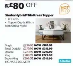 Costco Simba Hybrid Mattress Topper - Single offer