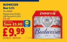 Lidl BUDWEISER Beer 4.5% offer
