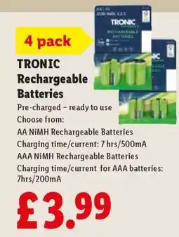 Lidl TRONIC Rechargeable Batteries offer