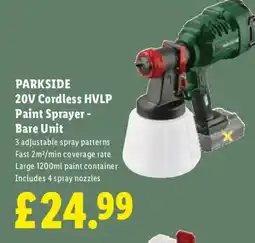 Lidl PARKSIDE 20V Cordless HVLP Paint Sprayer - Bare Unit offer