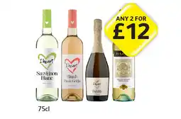 Londis I Heart Sauvignon Blanc, Blush Pinot Grigio, Bubbly, Hardys Chardonnay offer