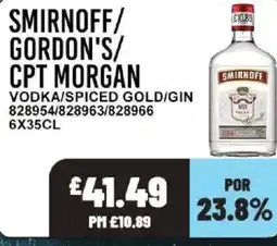 Bestway SMIRNOFF/ GORDON'S/ CPT MORGAN Vodka/spiced gold/gin offer