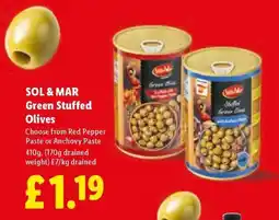 Lidl SOL & MAR Green Stuffed Olives offer