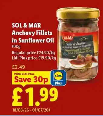 Lidl Sol&Mar Anchovy Fillets in Sunflower Oil offer