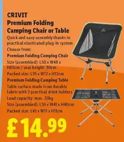 Lidl CRIVIT Premium Folding Camping Chair or Table offer
