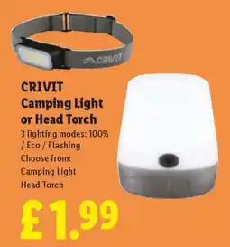 Lidl CRIVIT Camping Light or Head Torch offer