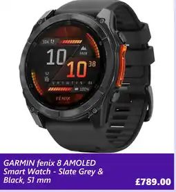 Currys PC World GARMIN fenix 8 AMOLED Smart Watch - Slate Grey & Black, 51 mm offer