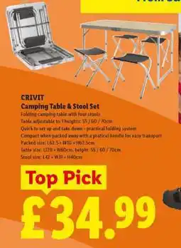 Lidl CRIVIT Camping Table & Stool Set offer