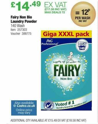 Costco Fairy Non Bio Laundry Powder offer