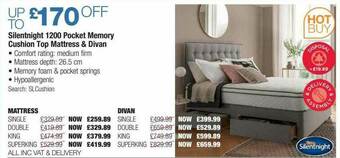 Costco Silentnight 1200 Pocket Memory Cushion Top Mattress & Divan offer