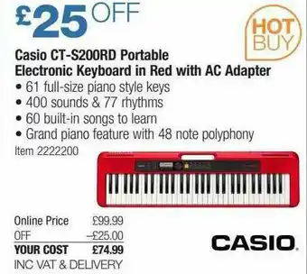 Costco Casio Portable Electronic Keyboard In Red With Ac Adapter offer
