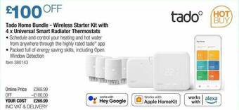 Costco Tado Home Bundle Wireless Starter Kit With 4 X Universal Smart Radiator Thermostats offer