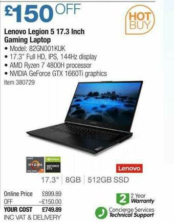 Costco Lenovo Legion 5 17.3 Inch Gaming Laptop offer