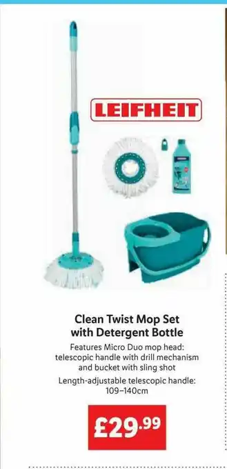 Lidl Clean Twist Mop Set With Detergent Bottle offer
