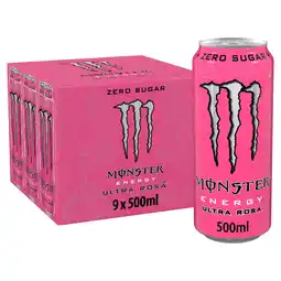 Iceland Monster Energy Drink Ultra Rosa Zero Sugar 9 x 500ml Cans offer