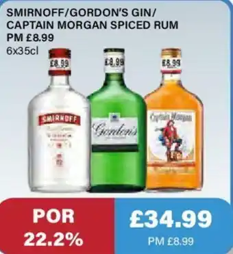 Bestway Smirnoff/ Gordon's Gin/ Captain Morgan Spiced Rum PM 6 x 35cl offer