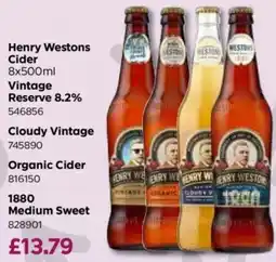 Bestway Henry Westons Cider, Vintage Reseve 82%, Cloudy Vintage, Organic Cider and Medium Sweet offer