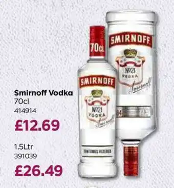 Bestway Smirnoff Vodka 70cl offer