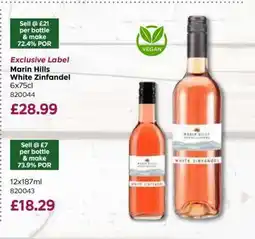 Bestway Marin Hills White Zinfandel 6x75cl offer