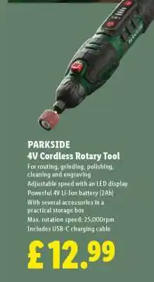 Lidl PARKSIDE 4V Cordless Rotary Tool offer
