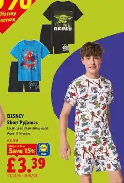 Lidl DISNEY Short Pyjamas offer