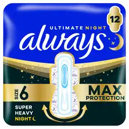 Iceland Always Ultra Sanitary Towels Super Heavy Flow Night (Size 6) Wings 12 Pads offer