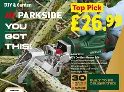Lidl PARKSIDE 12V Cordless Garden Saw offer