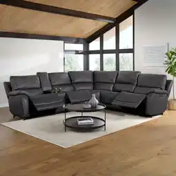 Costco Gilman Creek Wylder Dark Grey Leather Power Reclining Sectional Sofa offer