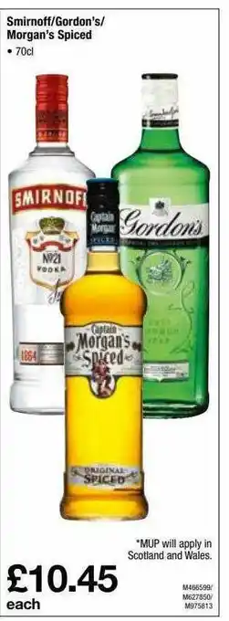 Makro Smirnoff, Gordons, Morgans Spiced offer