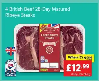 Lidl 4 British Beef 28 Day Matured Ribeye Steaks offer