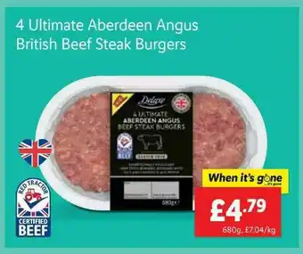 Lidl 4 Ultimate Aberdeen Angus British Beef Steak Burgers offer
