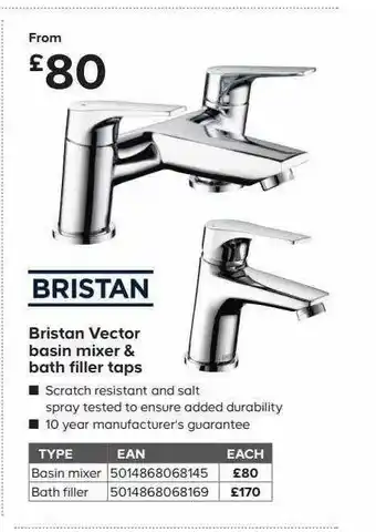 TradePoint Bristan Vector Basin Mixer & Bath Filler Taps offer