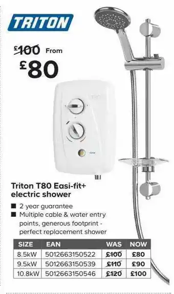 TradePoint Triton T80 Easi Fit Electric Shower offer