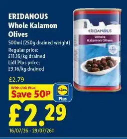 Lidl Eridanous Whole Kalamon Olives offer