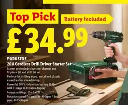 Lidl PARKSIDE 20V Cordless Drill Driver Starter Set offer