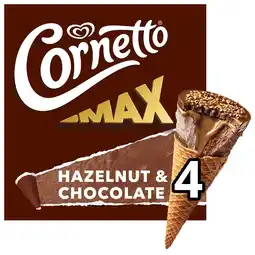 Iceland Cornetto MAX Hazelnut & Chocolate Ice Cream Cones 4x 90 ml offer