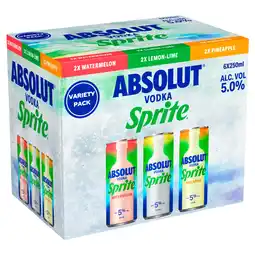 Iceland Absolut and Sprite Lemon-Lime, Pineapple, Watermelon Variety Pack 6x250ml Pre-mixed Cans offer