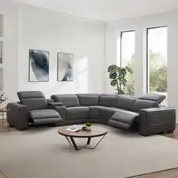 Costco Aiden & Ivy Karson Dark Grey Leather Power Reclining Sectional Sofa offer