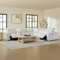 Costco Aiden & Ivy Karson Cream Leather Power Reclining Sectional Sofa offer