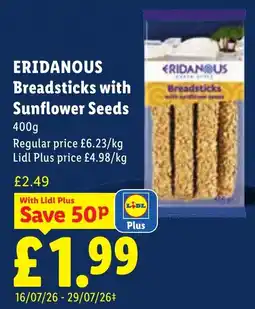 Lidl Eridanous breadsticks with sunflower seeds offer