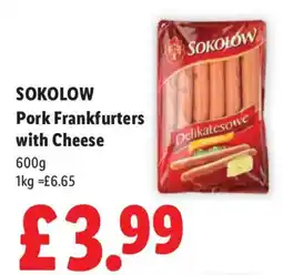 Lidl Sokolow pork frankfurters with cheese offer